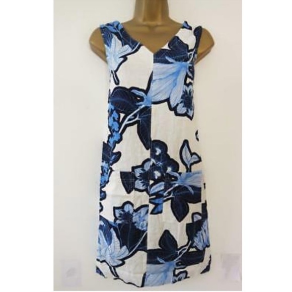 Blue White Floral Linen Dress - Picture 7 of 7